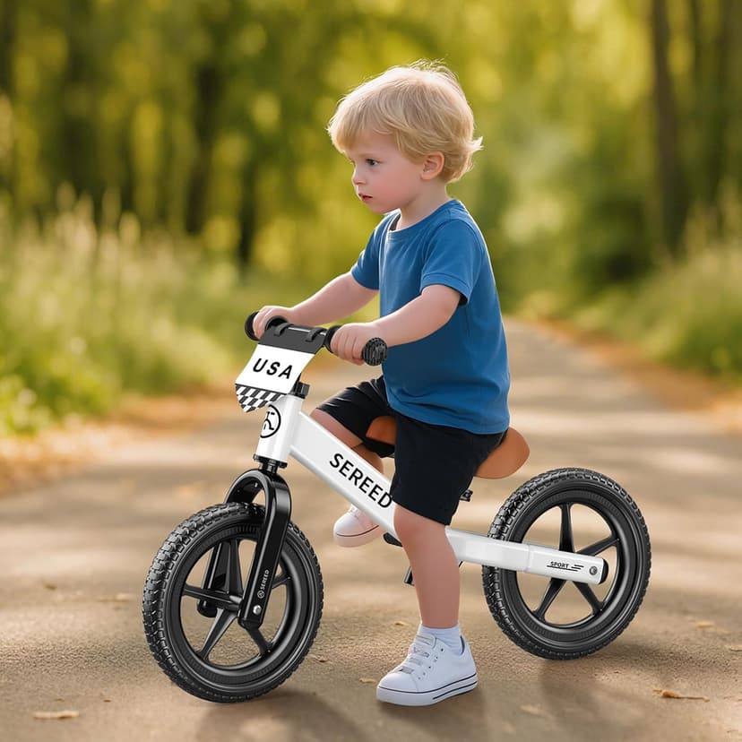 No Pedal Kids Toy Bike for 2-5 Years Old, Customize Plate with 3pcs Stickers (White) SEREED Toddler Balance Bike 2 Year Old, Gift for 2-3 Boys Girls, Adjustable B0DDQ4FQHK