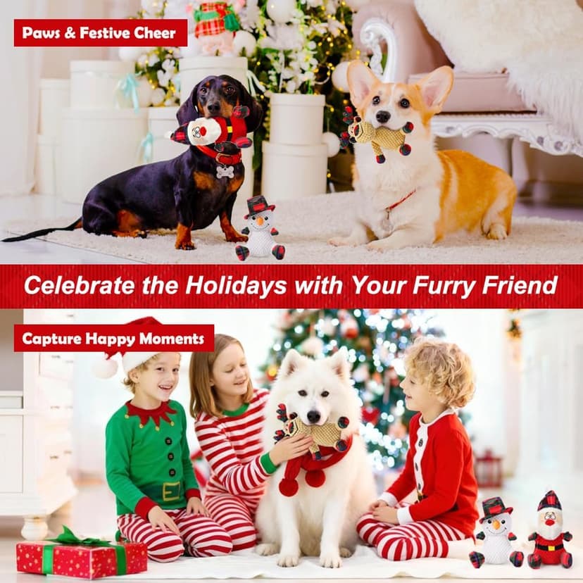 SZEE Dog Christmas Toys for Medium & Big Pets [3 Pack], Premium Dog Gifts, Christmas Doggy Plush Squeaky Chew Toys - Santa, Reindeer, Snowman B0DCMH5GY4