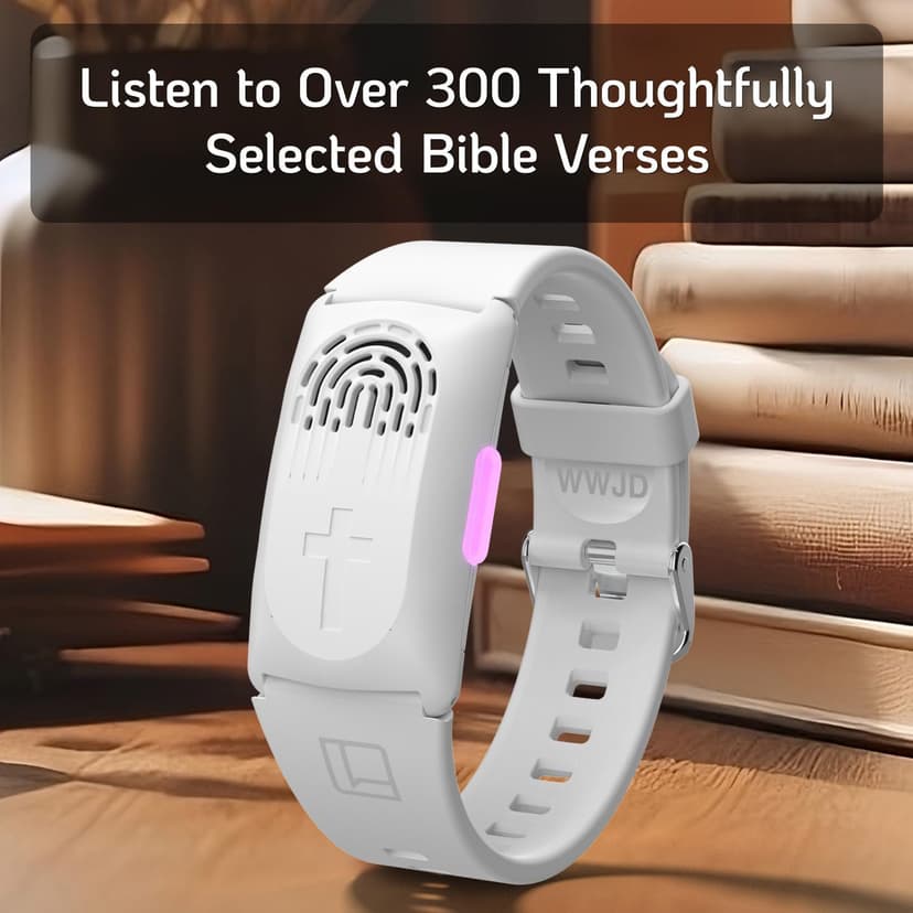 LIAISE Wearable Audio Wrist Band, WWJD Bracelet and Audio Bible, 300+ Verses from NIV, Jesus Bracelet Speaker, Christian Wristband, Christian Gifts for Men, Christian Gifts for Woman (White)
