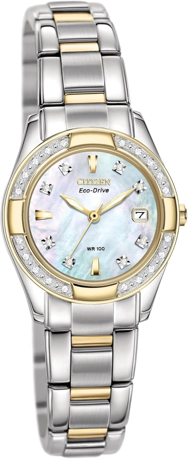 Citizen Women's Eco-Drive Dress Classic Diamond Watch in Two-Tone Stainless Steel, Mother of Pearl Dial (Model: EW1824-57D)