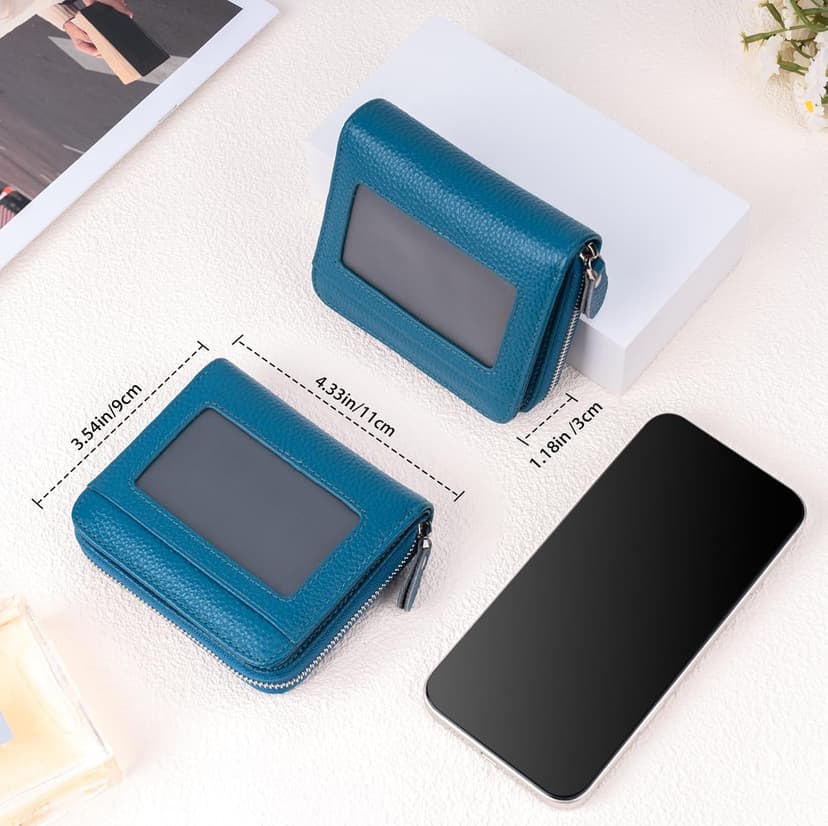 XINNSTAR Small Wallet for Women, Genuine Leather RFID Blocking Credit Card Holder Slim Compact Coin Purse Women's Wallets with ID Window 8 Card Slots