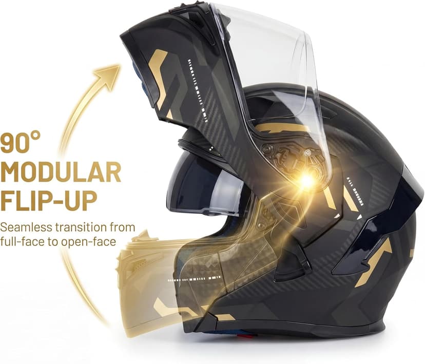 Modular Flip-Up Motorcycle Helmet | DOT Approved Full Face Dual Visor Street Bike Helmet with Tinted Visor & Ski Mask for Men & Women | Matte Black