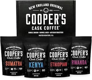 Gourmet Coffee Sampler Gift Box Set, Roasted Coffee Ground, Sumatra Dark, Kenya AA Medium-Dark, Rwanda Medium, Natural Ethiopian Light, Ground, 4 Bags, 16 oz Total