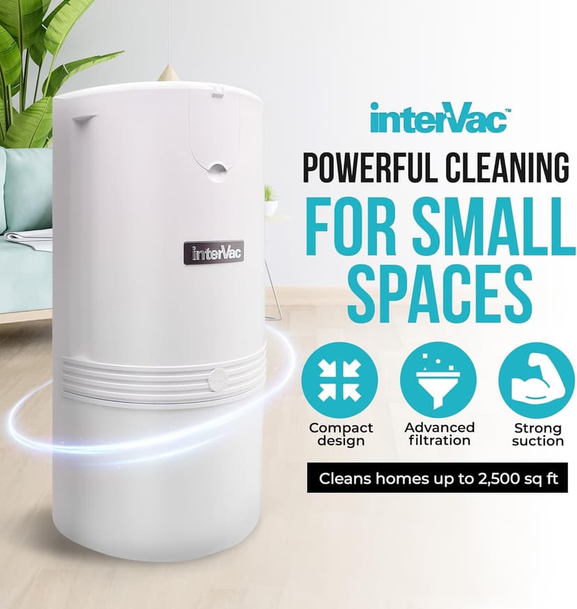 InterVac CondoVac Wall-Mounted Central Vacuum System | UL-Certified, Made in USA | Compact Built-in Vacuum for Condos, Townhomes, Apartments, and Garages