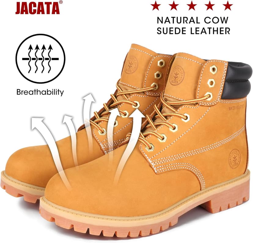 Jacata Men's Water Resistant Leather Work Boot Rubber Sole Construction Oil Resistant Utility Industrial Boots