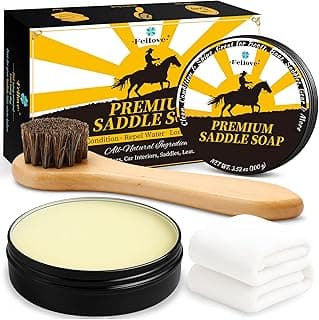Feilove Saddle Soap for Leather – All-Natural 3-in-1 Leather Cleaner & Conditioner Kit with Horsehair Brush & Cloth – For Boots, Bags, Saddles, Car Interiors, Shoes 3.52oz
