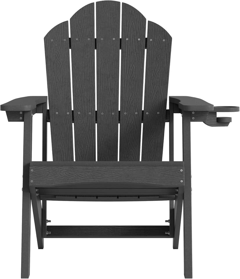 LUE BONA HDPE Adirondack Chairs Set of 4 - Weather Resistant Seating with Cup Holder for Patio, Fire Pit, Deck & Resort Garden, Black