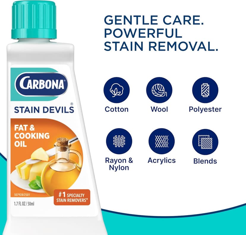 Carbona Stain Devils® #5 | Fat & Cooking Oil | Professional Strength Laundry Stain Remover | Multi-Fabric Cleaner | Safe Formula | 1.7 Fl Oz, 1 Pack