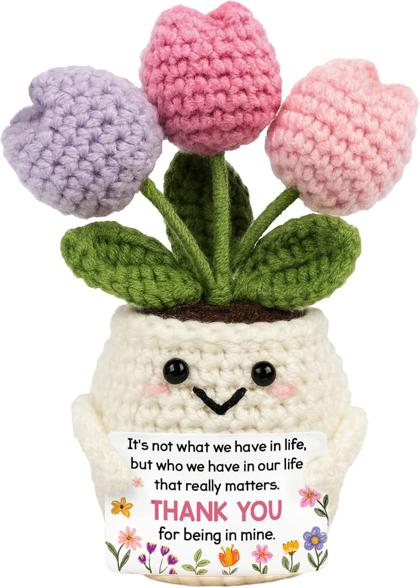 Gifts for Friends, Bestie, BFF, Bestfriend, Female, Girls - 5.51'' x 4.13'' Knitted Positive Tulip Friend Crochet Doll Best Friend Friendship Gifts for Women, Christmas Birthday Gifts for Bestie B0GCZ9SFXD