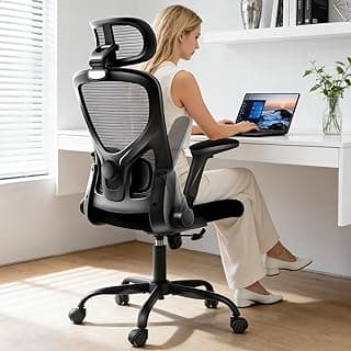 Office Chair,Ergonomic Office Desk Chair with 2D Adjustable Lumbar Support,3D Headrest,2D Arms,330LBS High Back Mesh Computer Home Office Chairs Rolling Tilting Swivel Executive Chairs Black