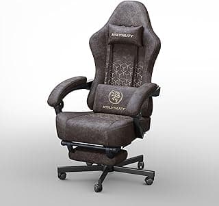 Kslysuty Gaming Chair Breathable Leather with Pocket Spring Cushion,Wide and High Ergonomic Office Chair with Headrest,Computer Gaming Chair with Footrest for Adult and Teen,Brown