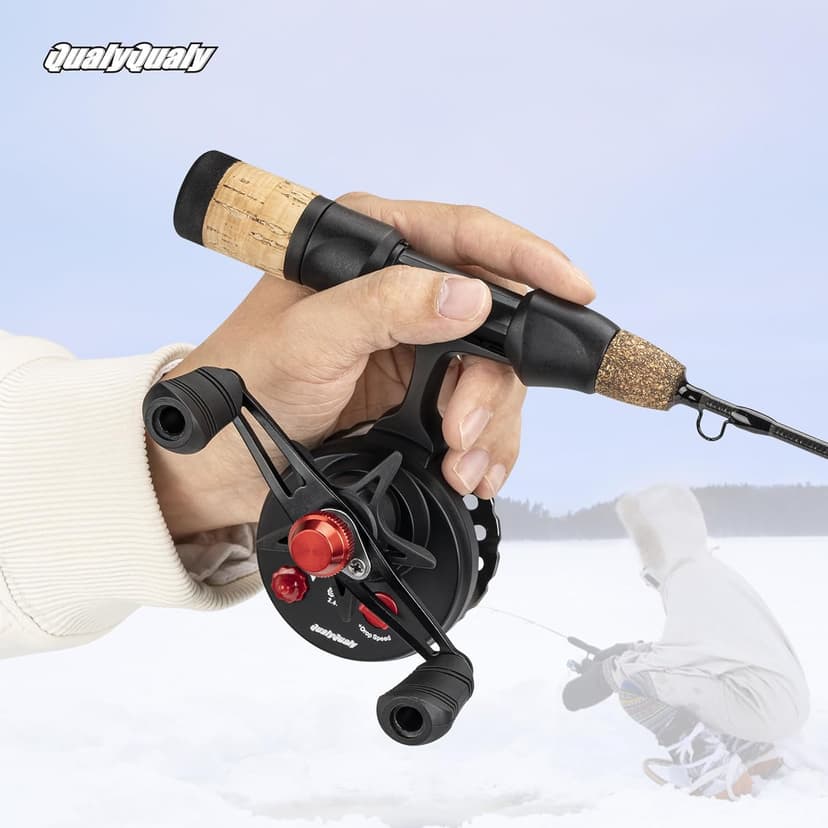 QualyQualy Ice Fishing Rod and Reel Combo 24 inch M/ML Inline Ice Fishing Combos 2 Different Tips for Walleye Perch Panfish and Trout