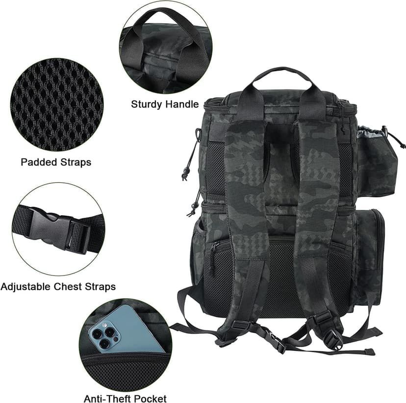 Water Resistant Fishing Bag Fits 4 3600 Trays, Large Wide Open Tackle Box Backpack, Gifts for Fishermen MATEIN Fishing Backpack, Tackle Storage Bag with Rod Holders & Cooler B09PTHT4H5