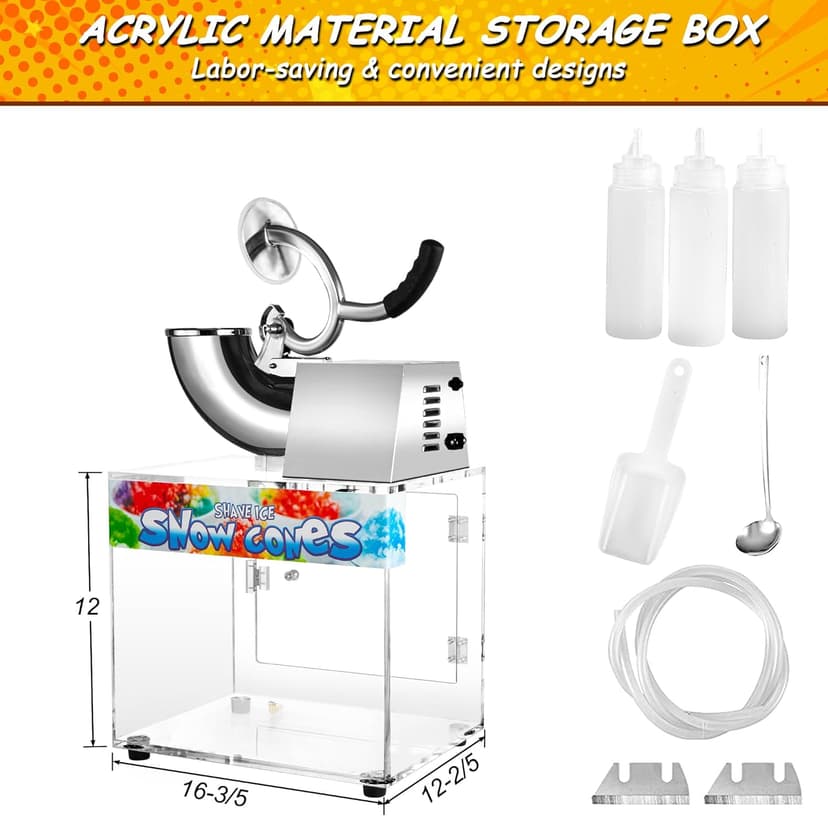 VNN 48L Snow Cone Machine, 500LB/H Commercial Shaved Ice Machine, 300W Electric Ice Shaver Machine, Suitable for Party Activities, Family Gatherings, Events