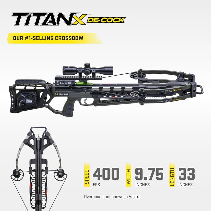 TenPoint Titan X De-Cock - 400 FPS - Our #1-Selling Crossbow - Equipped with Pro-View 400 Lighted Scope + ACUdraw De-Cock System