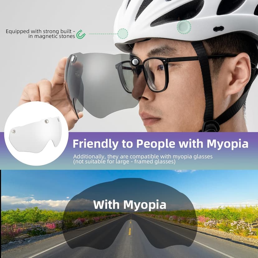 ROCKBROS Bike Helmet for Adult Men Women with Suggested Fit 58-65cm, Detachable Magnetic Goggles & Sun Visor, Lightweight with Adjustable Side and Chin Strap, Suitable for Myopia Glasses