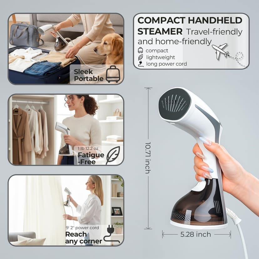 Mafilise Steamer for Clothes, 20S Heat Up, 1500W & 3 Steam Settings, Ceramic Soleplate with 13-Vent, 2-in-1 Clothing Iron Wrinkle Removal for All Fabrics, Portable & Travel-Ready