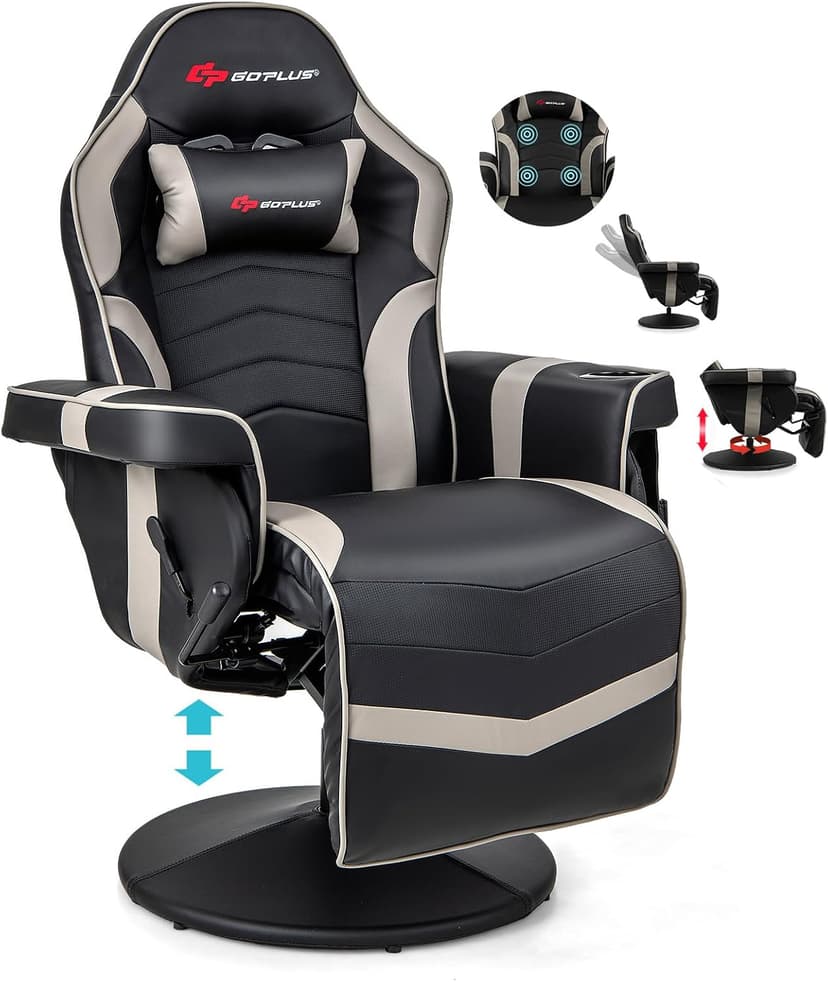POWERSTONE Gaming Recliner, Adjustable Massage Gaming Chair with Cup Holder Footrest Ergonomic Single Sofa Living Room Home Theater Seating with Side Pouch (Grey)