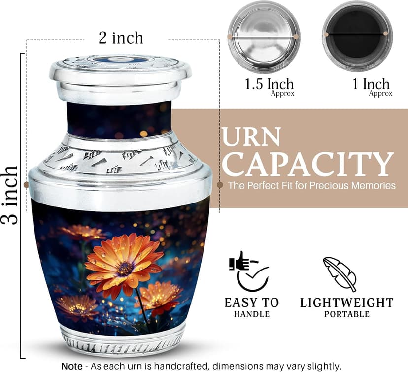 Blossom Decorative Urns For Human Remains - Funeral Urns For Adult Ashes Male - Memorial Gift For Loved Ones - Burial Urn For Men & Women Ash - Burial Urn - Small Keepsake 3 Inch - Pack Of 1 B0FT8QB28Q