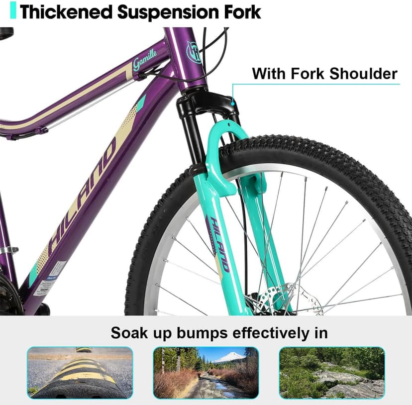 HILAND 20 Inch 26 Inch Mountain Bike for Women Girl, Lock-Out Suspension Fork, Aluminum Frame, Adult Ladies Mens MTB Bicycle