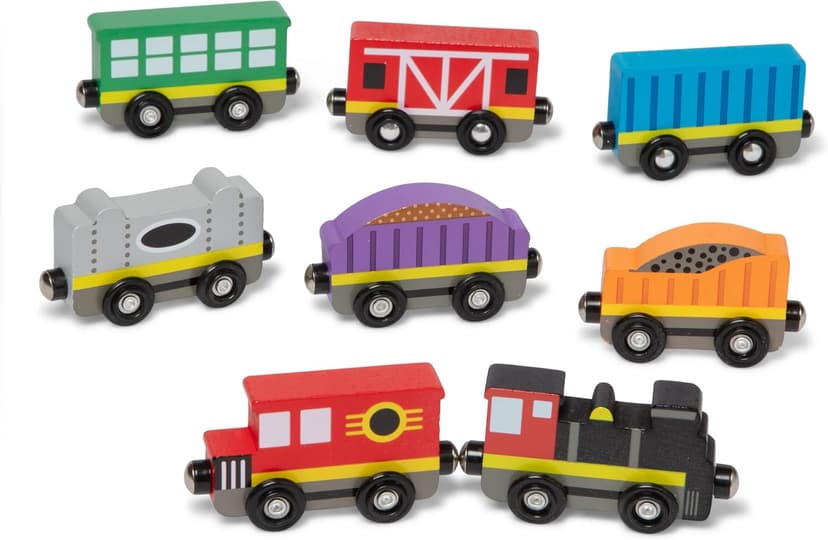 Melissa & Doug Wooden Magnetic Train Cars - 8 Piece Educational and Skill-Building Wooden Toy for Boys and Girls