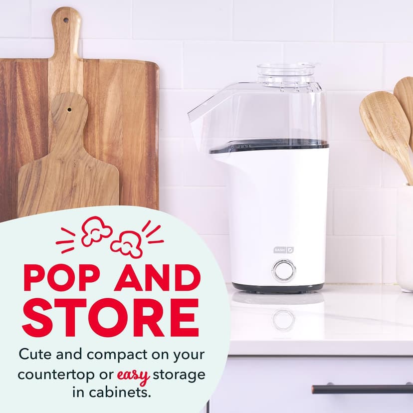 Popcorn Machine, Oil-Free Air Popped Popcorn, Built-In Measuring Cup & Butter Melting Tray, Movie Night Snacks Dash Fresh Pop Popcorn Maker, Electric Hot Air Popper, 16-Cup, White B07NWDSVPP