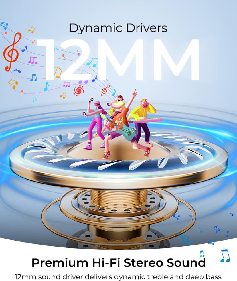 wegear Hybrid Active Noise Cancelling Wireless Earbuds, 6 Mics AI Clear Calls, 12mm Drivers Deep Bass Stereo Sound, 30H Playtime, True Wireless Earbuds, Bluetooth 5.4 Ear Buds, Comfort Fit (Black)