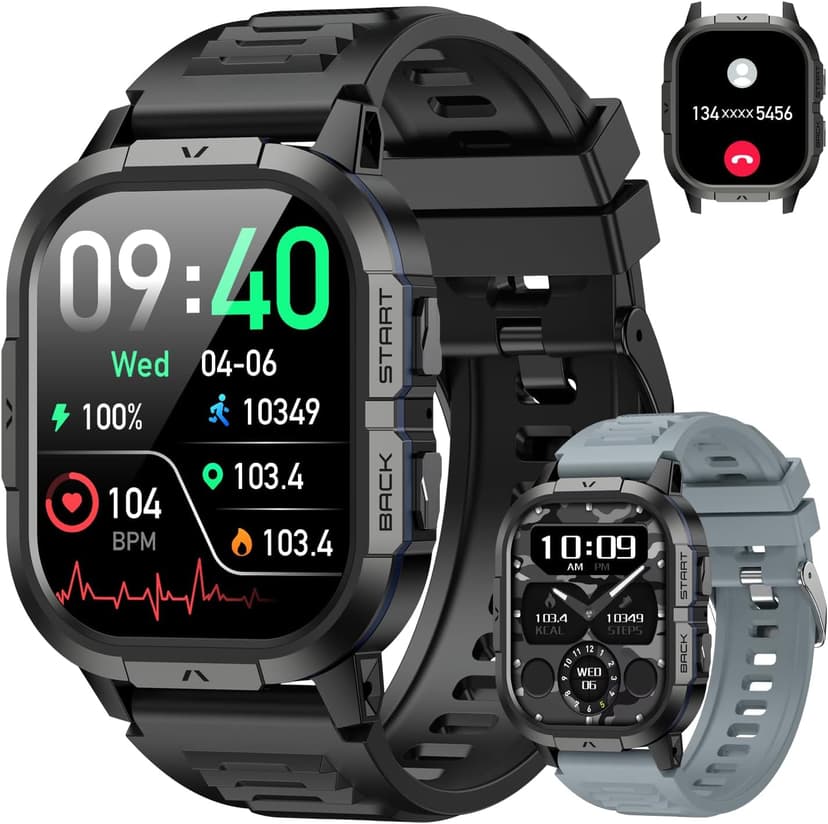 Smart Watch for Men Fitness Tracker: Waterproof Military Digital Mens Watches Running Make Answer Call Smartwatch Android Phone iPhone Samsung Compatible Sleep SpO2 Heart Rate Monitor Step Pedometer