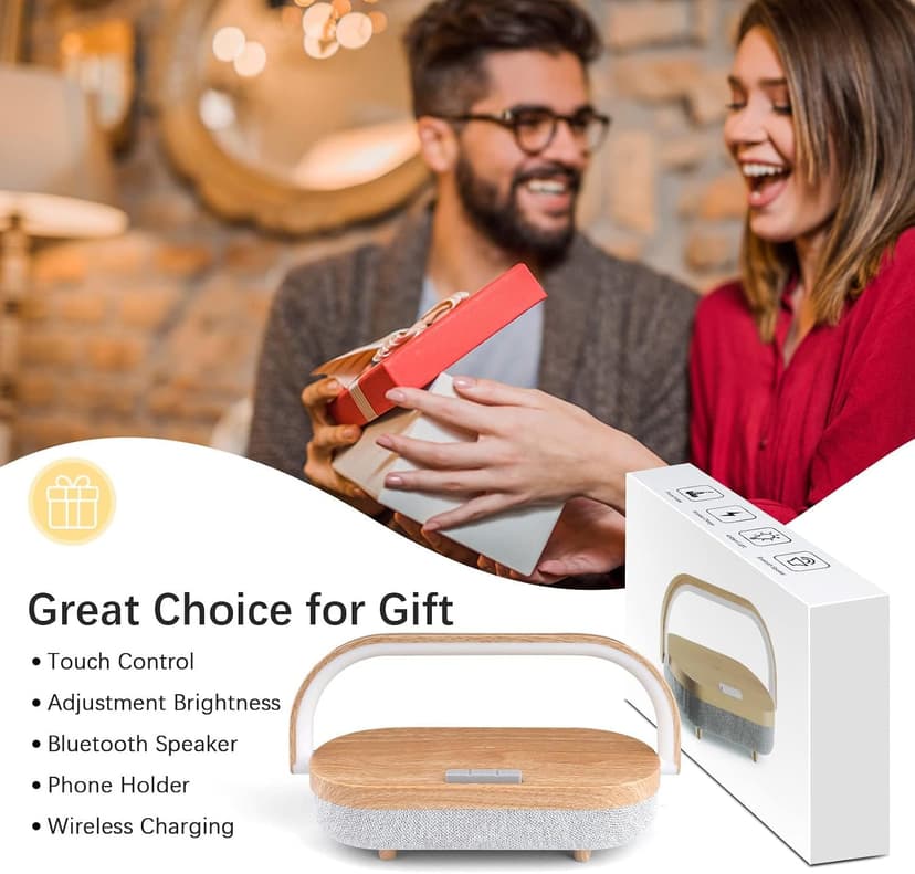 Nightstand Lamp with Wireless Charger,4 in 1 Touch Bedside Lamp Bluetooth Speaker,Portable Dimmable LED Night Light,Corporate Gifts Premium for Employees Clients,Birthday Gifts Women Wife Friend B0FJ1H1KCY