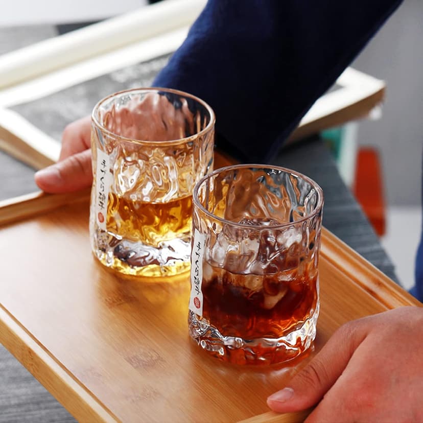 BXT Japanese Whiskey Glass - Handmade Old Fashioned Tumbler | Crystal Hammer Figure Finish | Thickened Drinking Cup for Whiskey Beer Brandy Cocktail Scotch for Men Dad Daddy Fathers Day