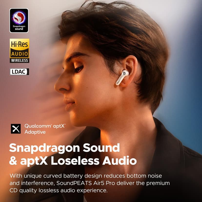 SoundPEATS Air5 Pro Hi-Res Wireless Earbuds, LDAC & aptX Lossless, Audiophile-Grade Sound with Wide Soundstage, 37H Playtime, Bluetooth 5.4, IPX5 Waterproof, Multipoint Connection