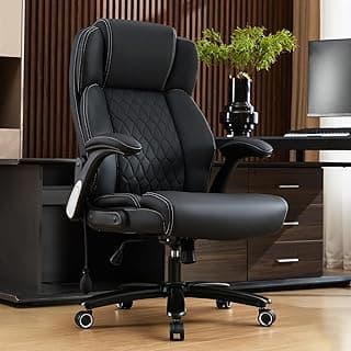700lbs Big and Tall Office Chair - Heavy Duty Executive Desk Chair with Inflatable Lumbar Support, Extra Wide Padded Seat, Flip-up Arms, Metal Base & Quiet Rubber Wheels, High Back Ergonomic Chair