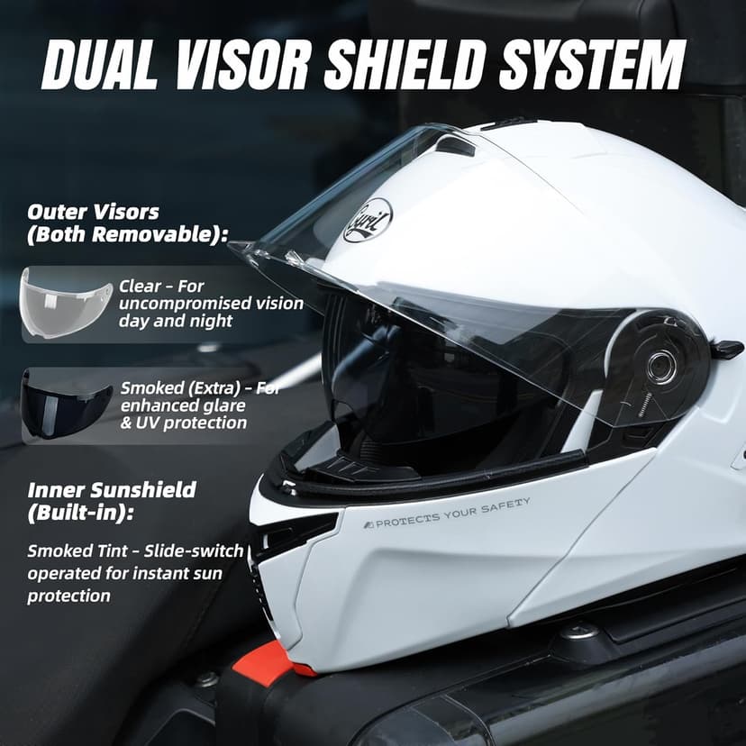 CYRIL Modular Motorcycle Helmet DOT, Flip Up Full Face Men Women, Glasses Compatible Dual Visor, Quick Release Shield, Bonus Smoke Visor & Bag for Street Bike ATV UTV Scooter Cruiser