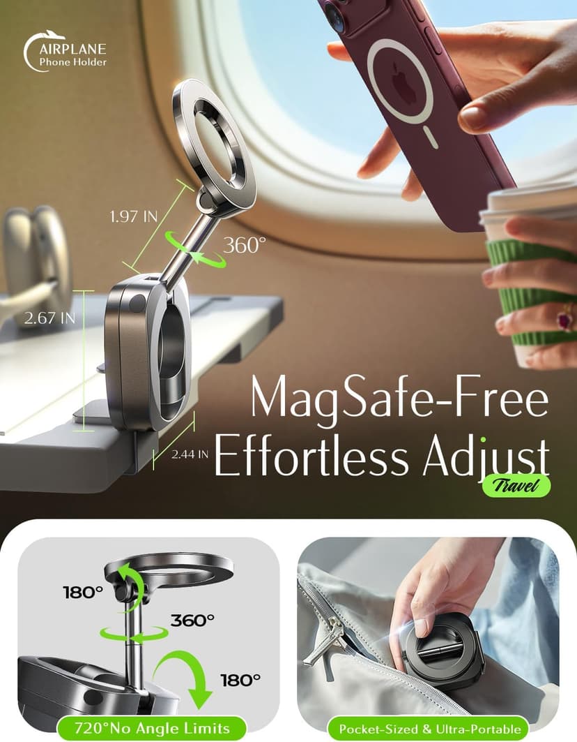 Phone Stand Hands Free MagSafe Travel Accessories Flying Long Flight International Travel Must Haves Gifts for Men LISEN Airplane Travel Essentials for Flying Airplane Phone Holder for Desk B0CKN1N2YH