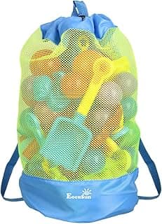 EocuSun Large Mesh Beach Bag Tote Durable Sand Away Drawstring Beach Backpack Swim and Pool Toys Balls Storage Bags Packs, Stay Away from Sand and Water, Toy Not Included
