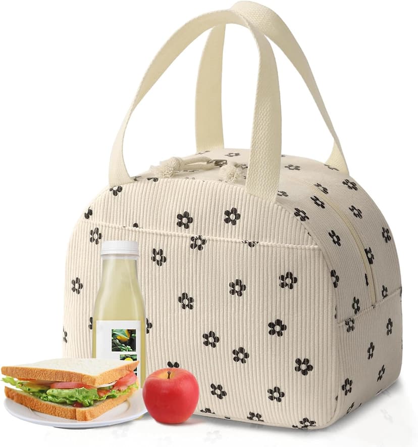 Baglemon Lunch Bag for Women Men Cute Corduroy Lunch Tote Bags Reusable Insulated Lunch Box Large Capacity Reusable Insulated Cooler for Work/Picnic/Travel