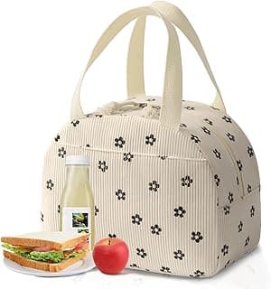 Baglemon Lunch Bag for Women Men Cute Corduroy Lunch Tote Bags Reusable Insulated Lunch Box Large Capacity Reusable Insulated Cooler for Work/Picnic/Travel