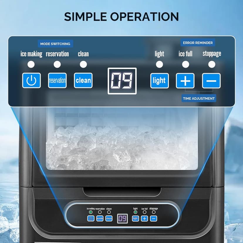 ROVSUN 110LBS/24H Commercial Ice Maker Machine with 50lbs Storage Bin, Freestanding/Countertop Ice Machine with 2 Water Inlets, Ice Scoop & Water Filter for Home Office Restaurant Bar Cafe Use
