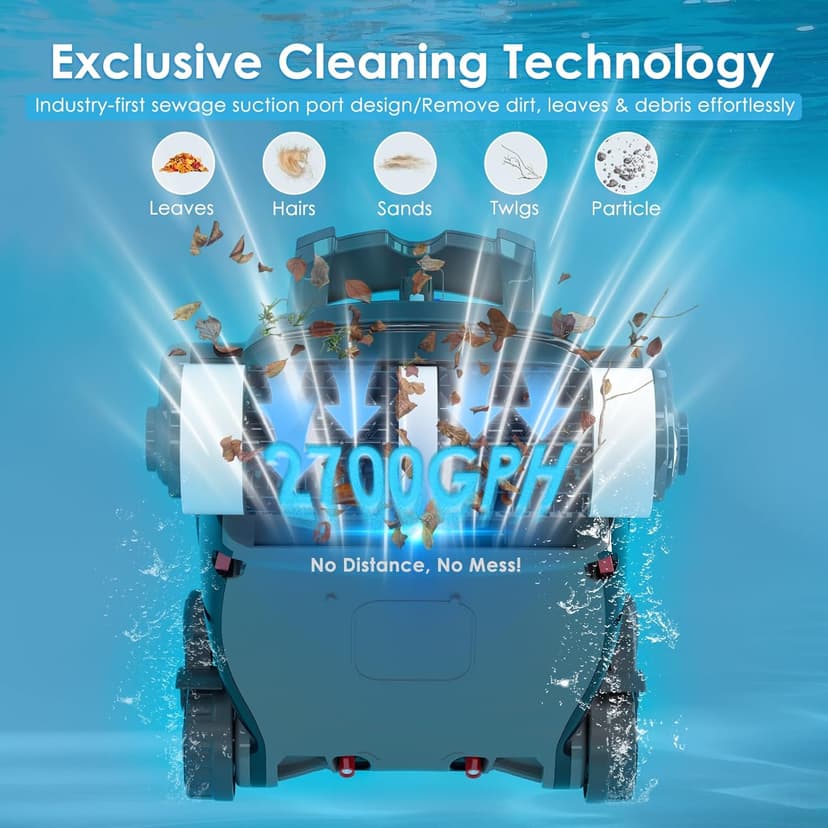 Cordless Robotic Pool Cleaner, Wall Climbing, Lightweight, Extended Battery Life, 8L Large Capacity, Advanced Dual-Motor, X1 Auto Pool Vacuum for Inground & Above Ground Pools Up to 1100 Sq.Ft, Blue