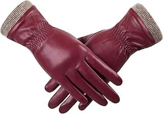 REDESS Winter Leather Gloves for Women, Wool Fleece Lined Warm Gloves, Touchscreen Texting Thick Thermal Snow Driving Gloves