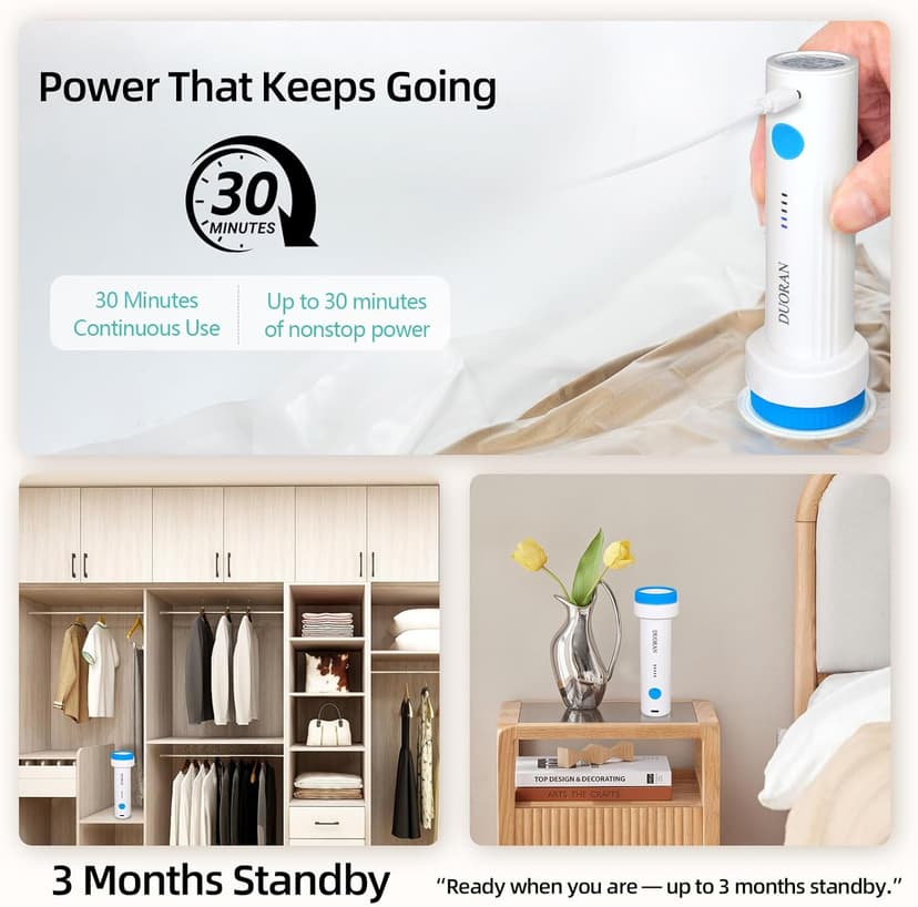 Cordless Electric Vacuum Pump for Vacuum Storage Bags Travel Air Pump, Portable USB Rechargeable Seal & Compression Bag Pump for Clothes, Blankets & Bedding (Storage Bags Not Included)
