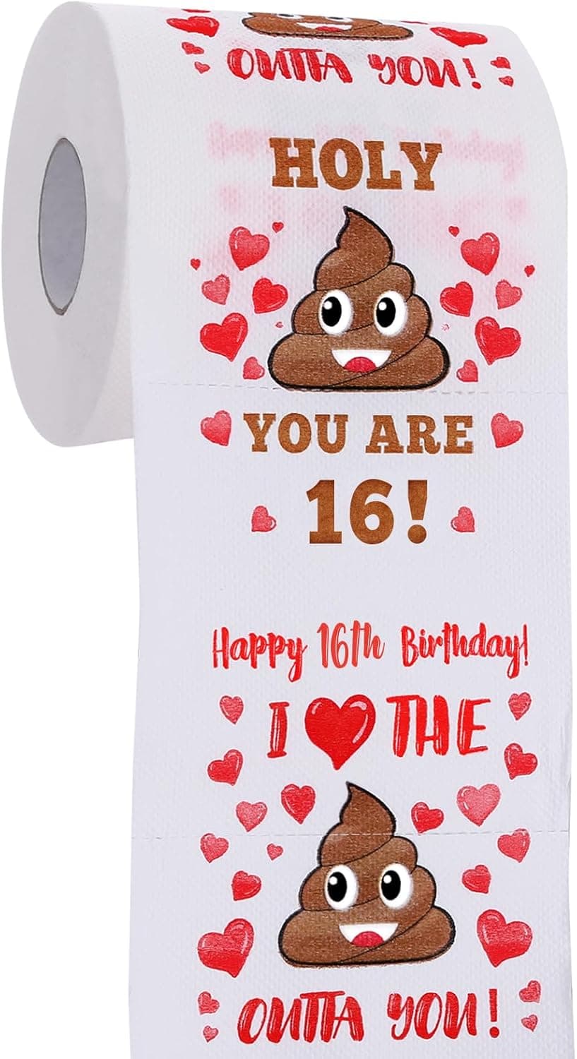 16th Birthday Gifts for Boy or Girl - Happy Prank Toilet Paper - 16th Birthday Decorations, Party Supplies Favors - Funny Gag & Novelty Bday Present for Him, Her, Friends- Sweet 16 Year Old Gift Ideas