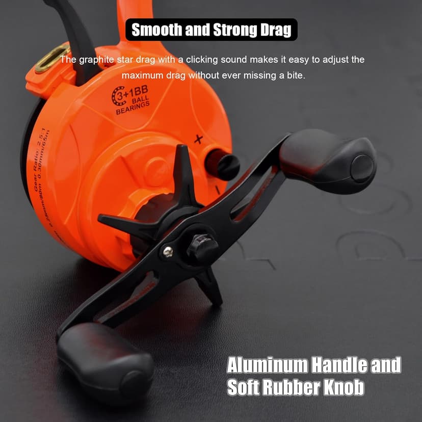Inline Ice Fishing Reel, Lightweight Graphite Body and Spool, Instant Anti-Reverse, 2.5:1 Gear Ratio, Sensitive Trigger System for One-Handed Operation, Hardwater Fishing for Beginners