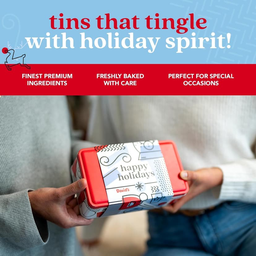 David's Cookies Happy Holidays Mini Cookies in Sweet Sampler Tin - Assorted Mini Christmas Cookies with Chocolate & White Chocolate Chip and Red Velvet - Gourmet Cookie Gift Basket for Christmas 14oz