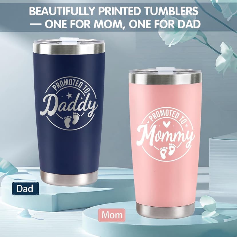 Pregnancy Gifts for New Parents, Mommy and Daddy 20Oz Tumbler Set, Cool Gifts Set Ideas for Couples,First Time Moms Dad to Be, New Parents on Mother's Day Father's Day Christmas Gift(Pink & Navy Blue)