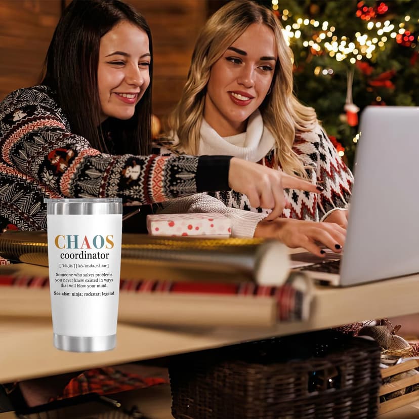TEEZWONDER Thank You Gifts for Women - Chaos Coordinator 20 oz Stainless Steel Insulated Tumbler with Lid - Employee Appreciation Christmas Birthday Gifts for Women Coworkers Boss Teacher Nurse Friend