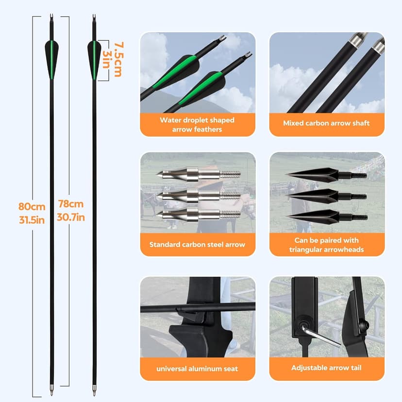Recurve Bow and Arrow Set，Detachable Archery Adult Bow Left and Right Hands 40lbs /20lbs Suitable Adults/Youth/Beginners Outdoor Practicing