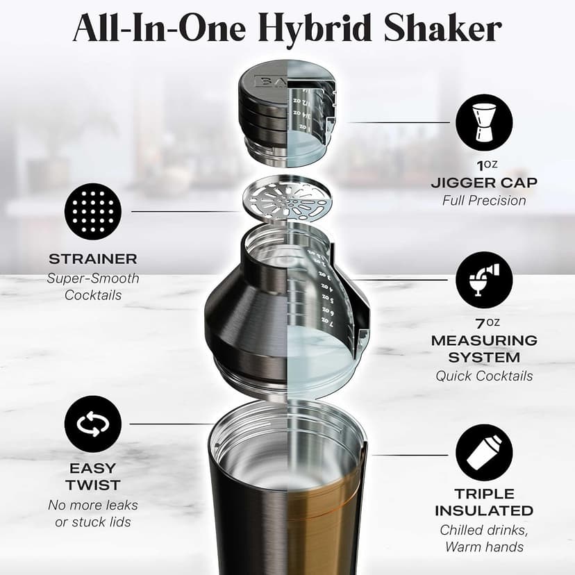 BARE BARREL 27oz Martini Shaker | Built-in Drink Measure System & Strainer, TravelBag, Recipes | Home Bar Bartending Gift Set Insulated Cocktail Shaker | Vacuum Double Wall Stainless Steel (Slate Gray) B0GJG62Q5S