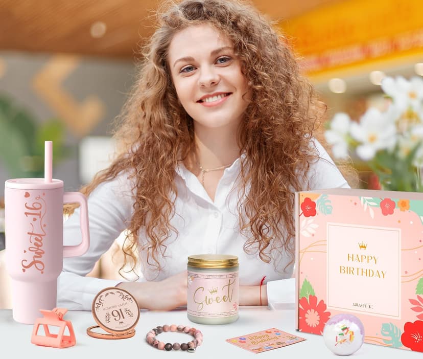 Sweet 16 Gifts for Girls - 16 Year Old Girl Gifts - Happy 16th Birthday Party Decorations for Girls Pink - 11 Pieces Unique Sweet Sixteen Gift for Teen Girl, Daughter, Niece, Granddaughter