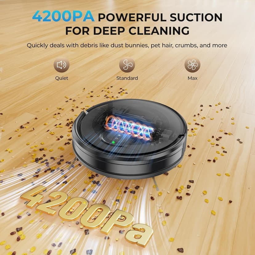Robot Vacuum and Mop Combo, 2 in 1 Mopping Robot Vacuum Cleaner, 4200Pa Powerful Suction, Multi-Surface Cleaning, Obstacle Avoidance, Self-Charging, Easy to use, App & Voice Control, Works with Alexa